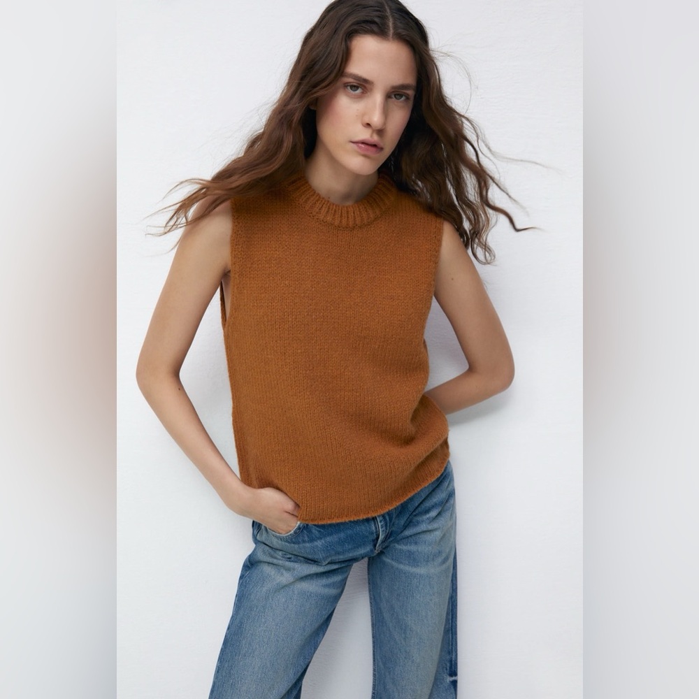 Zara Rust Brown Sleeveless Knit Vest